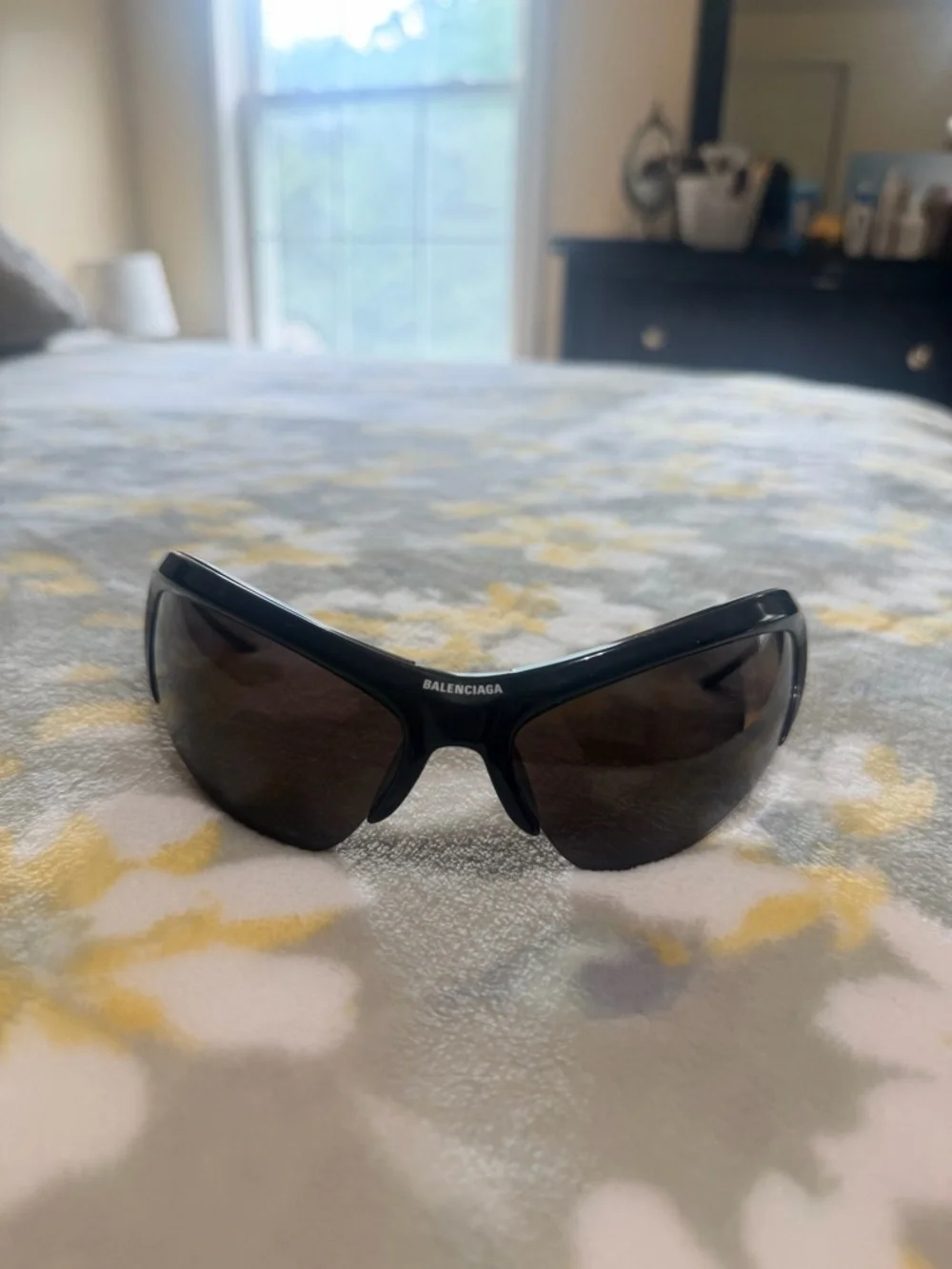 Balenciaga Men’s Black Wrap Shield Sunglasses